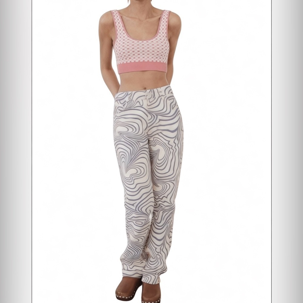 ZARA Abstract Print Straight Leg High Rise Festival Style Jeans- Blue White Sz 8